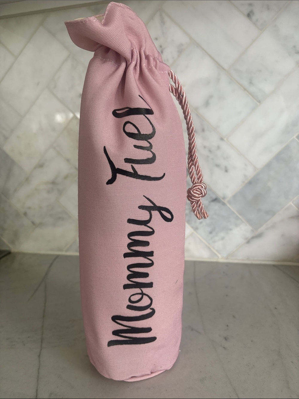 Mommy Fuel satin bottle cover, fully lined